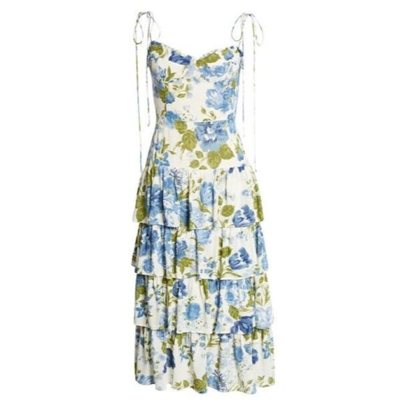 NWT Reformation Kesia in Lucca Floral Tie Strap Georgette Tiered Midi Dress 12 - Picture 2 of 9